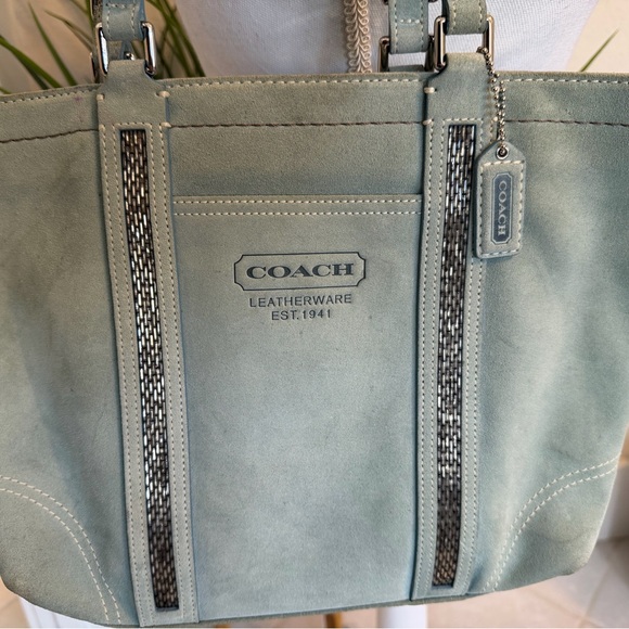 Vintage Coach 8B31 Mint Suede Beaded Tote Bag Tiffany blue interior Dust Bag Inc - Picture 3 of 16